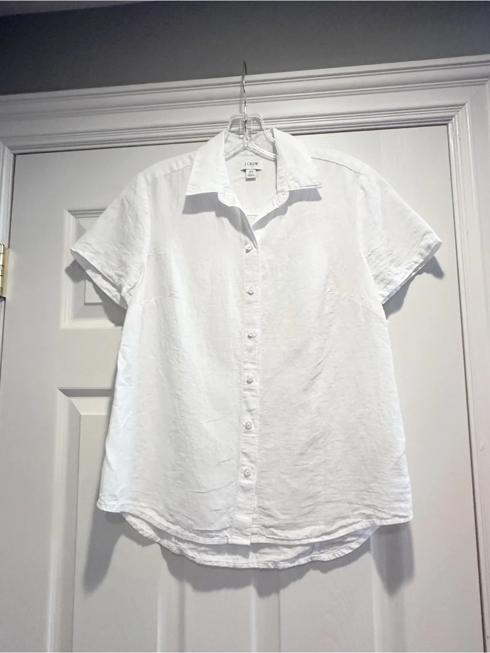 J Crew Linen Top XS Button Front Short Sleeve Classic Shirt Summer 2024 CA115